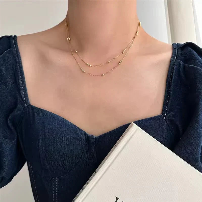 Gold Beaded Layered Necklace